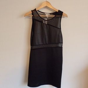 Sexy Black Leather Like, Mesh Sheer Dress, Club